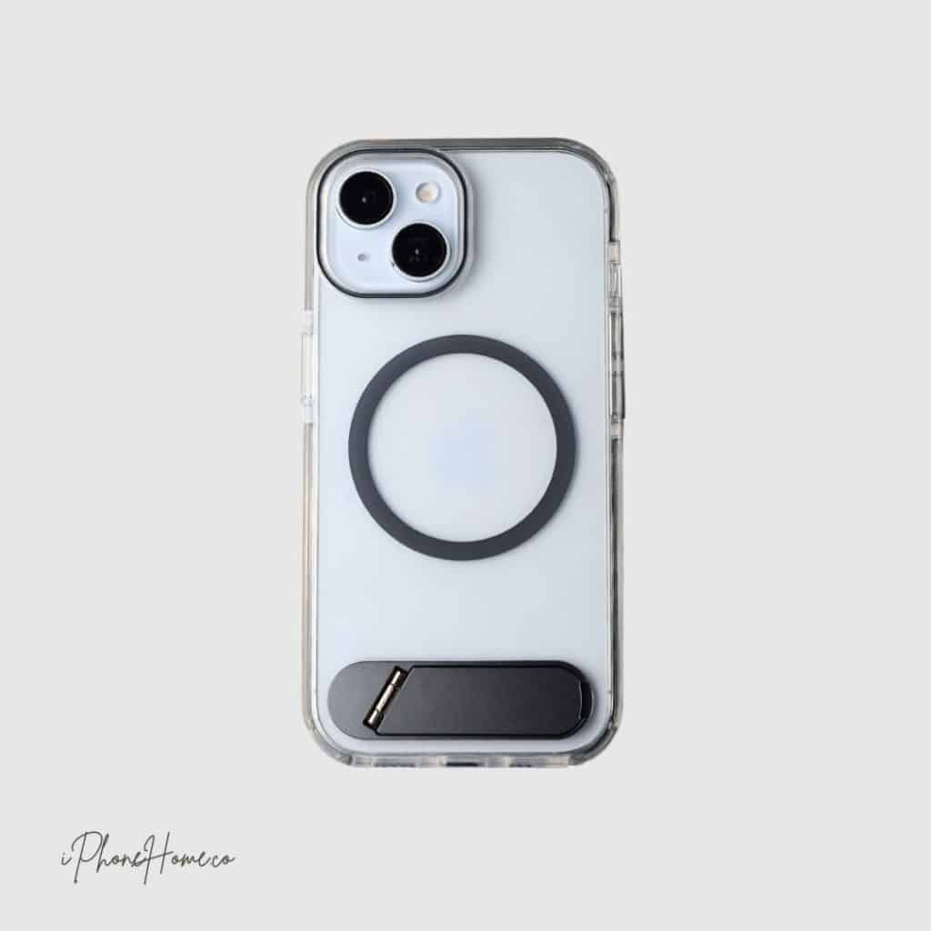 قاب اسلیکتو شفاف مگ سیف استند دار مشکی مناسب iPhone 15 (7846)